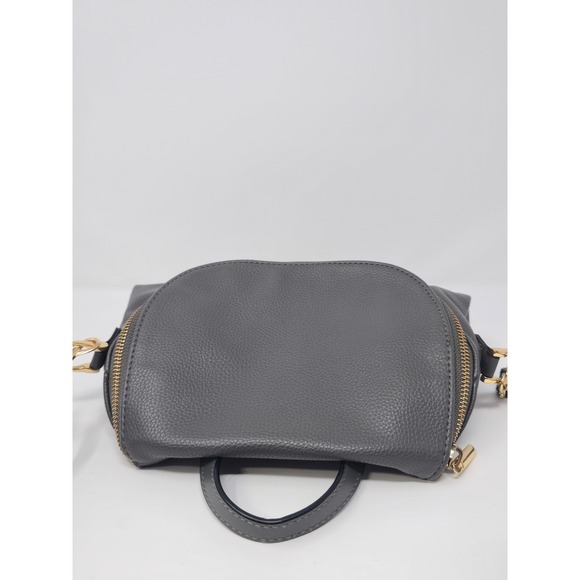 A New Day Gray Mini Backpack Crossbody Faux Leather Gold Hardware - Picture 5 of 9